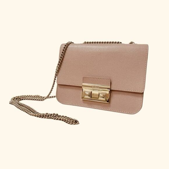 Brown Furla Bag With Chain NEW Furla Bella Moonstone Nude Small Chain Strap  Crossbody